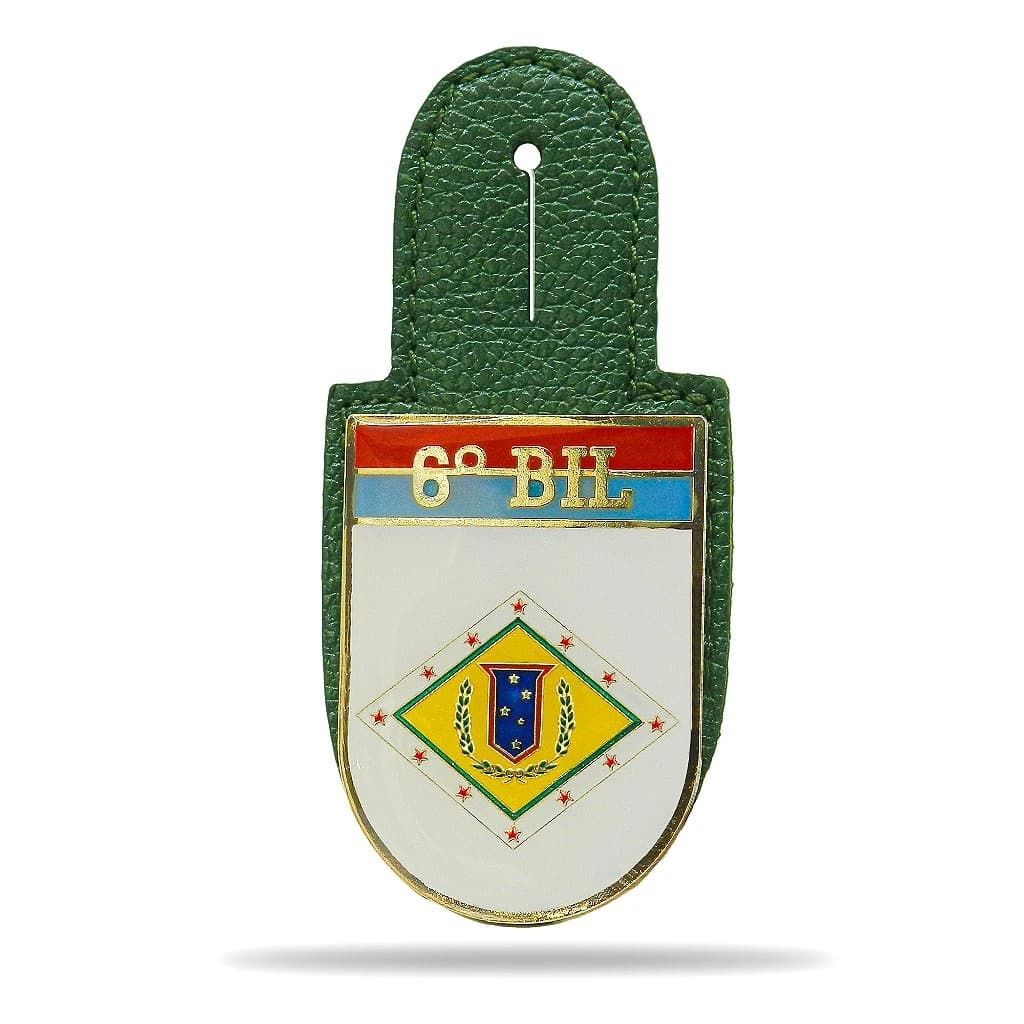 DISTINTIVO DE BOLSO - EB 6º BIL - LATÃO OURO- COM COURINHO — imagem 1